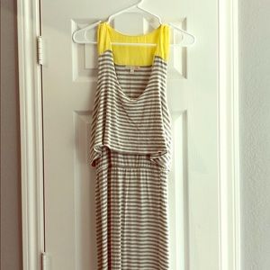 Gray and white striped maxi dress